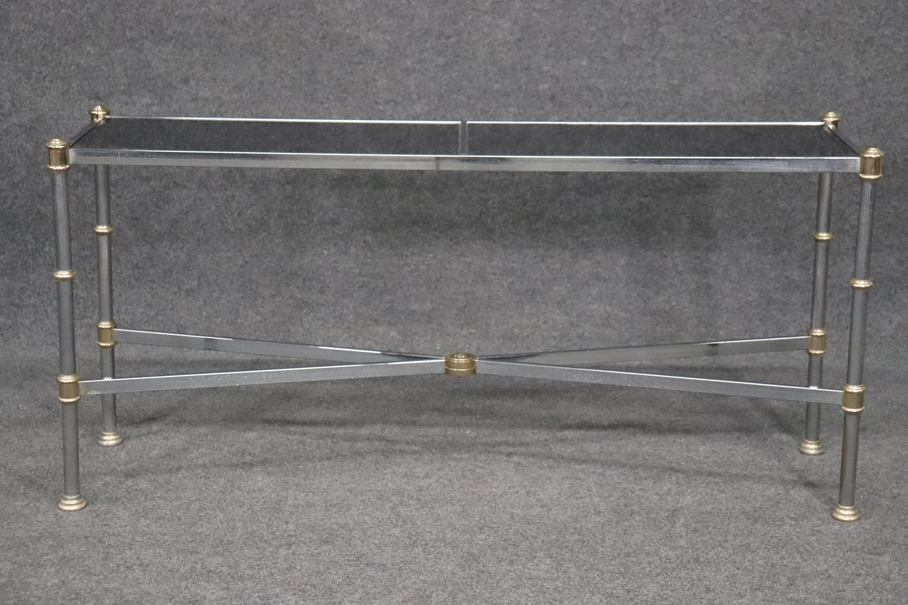 Européen Table console en acier chromé de style Directoire de la Maison Jansen avec verre fumé