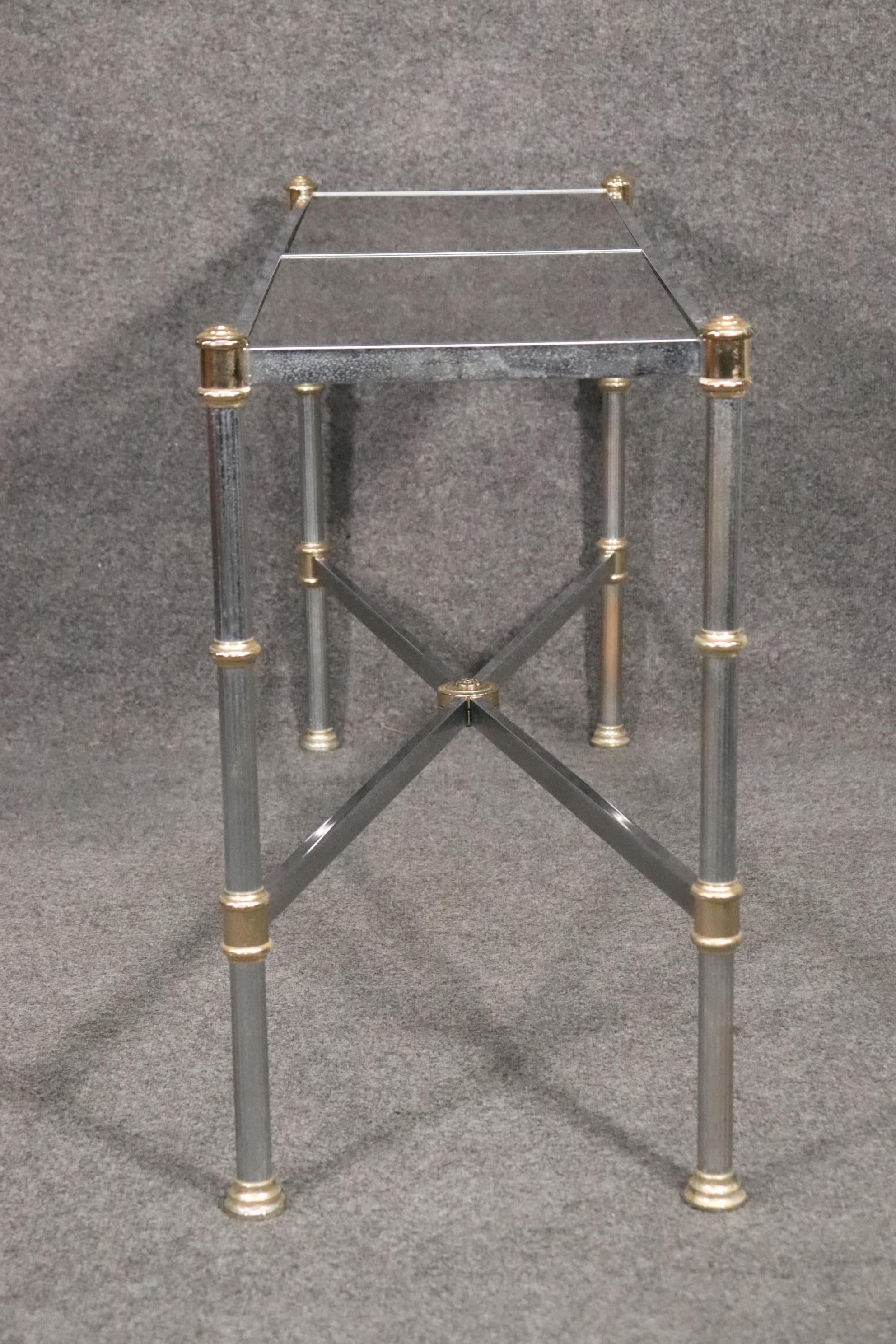 Hollywood Regency Maison Jansen Style Directoire Chromed Steel Console Table with Smoked Glass  For Sale