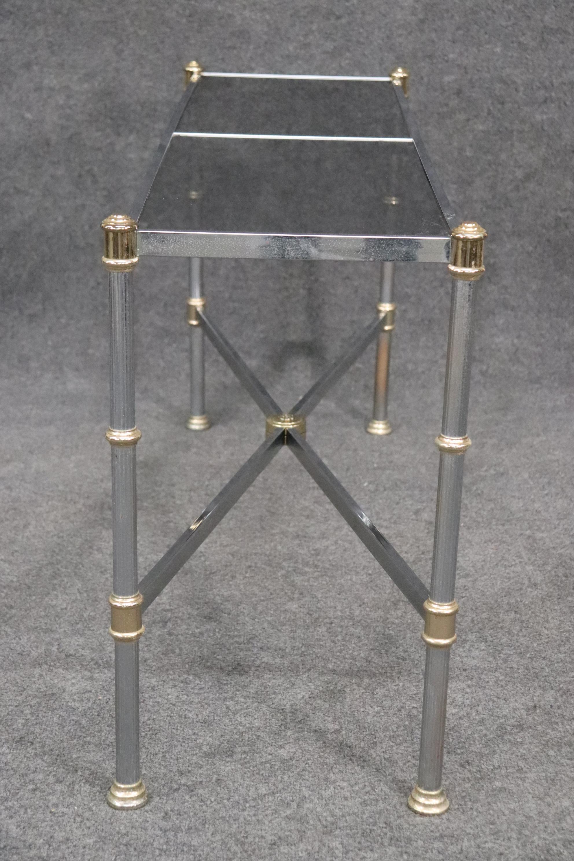 Late 20th Century Maison Jansen Style Directoire Chromed Steel Console Table with Smoked Glass For Sale