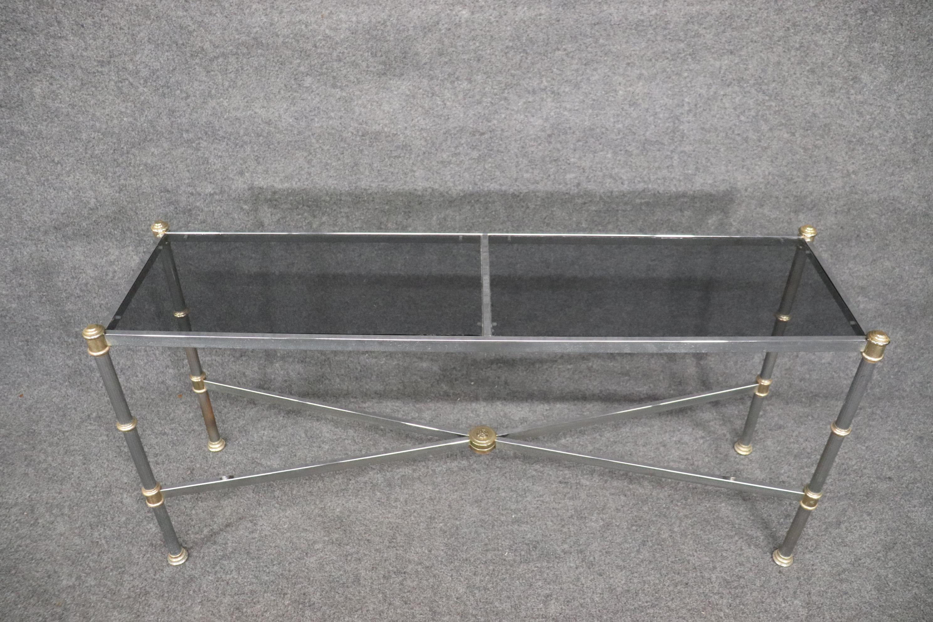 Table console en acier chromé de style Directoire de la Maison Jansen avec verre fumé 1