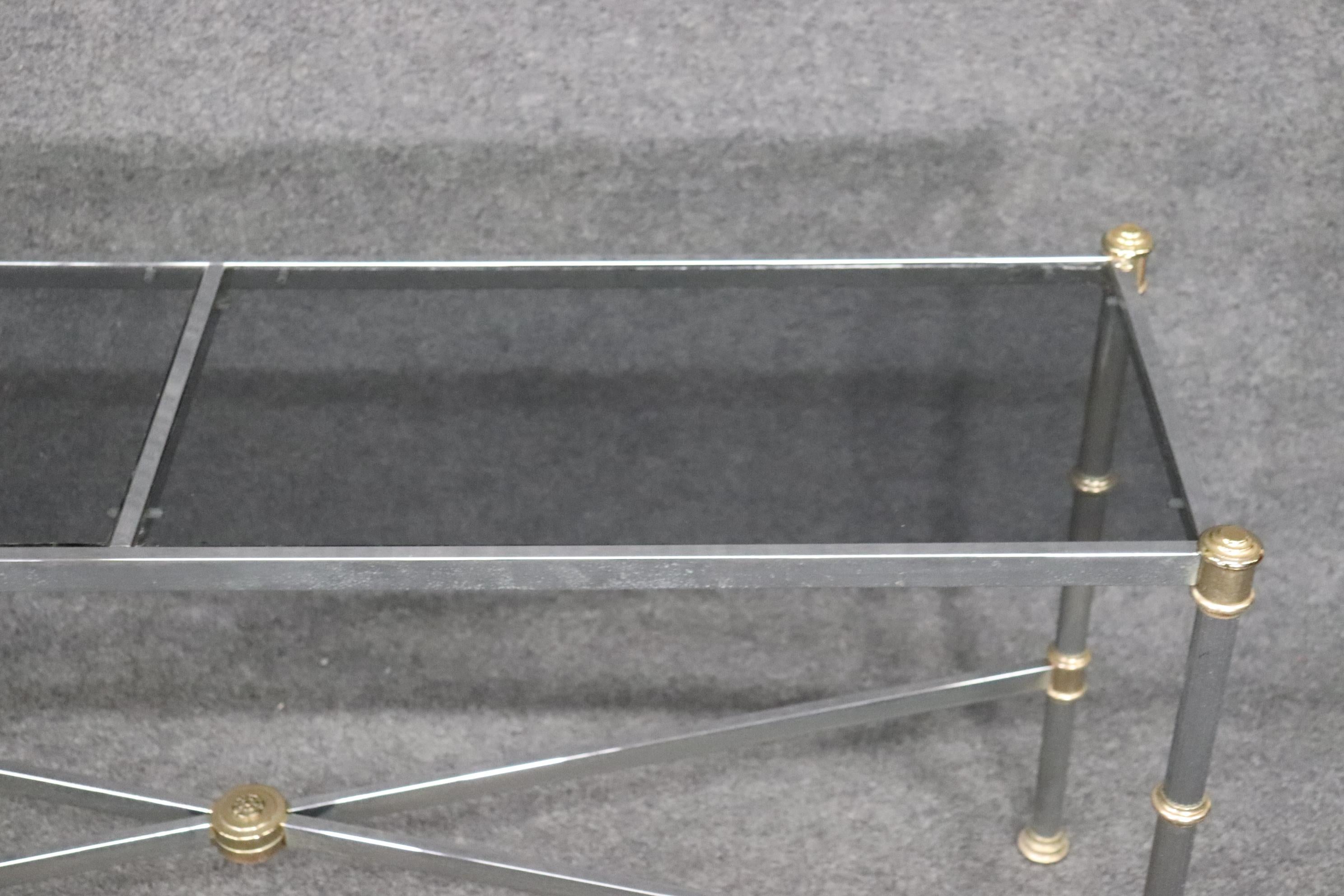 Maison Jansen Style Directoire Chromed Steel Console Table with Smoked Glass For Sale 3