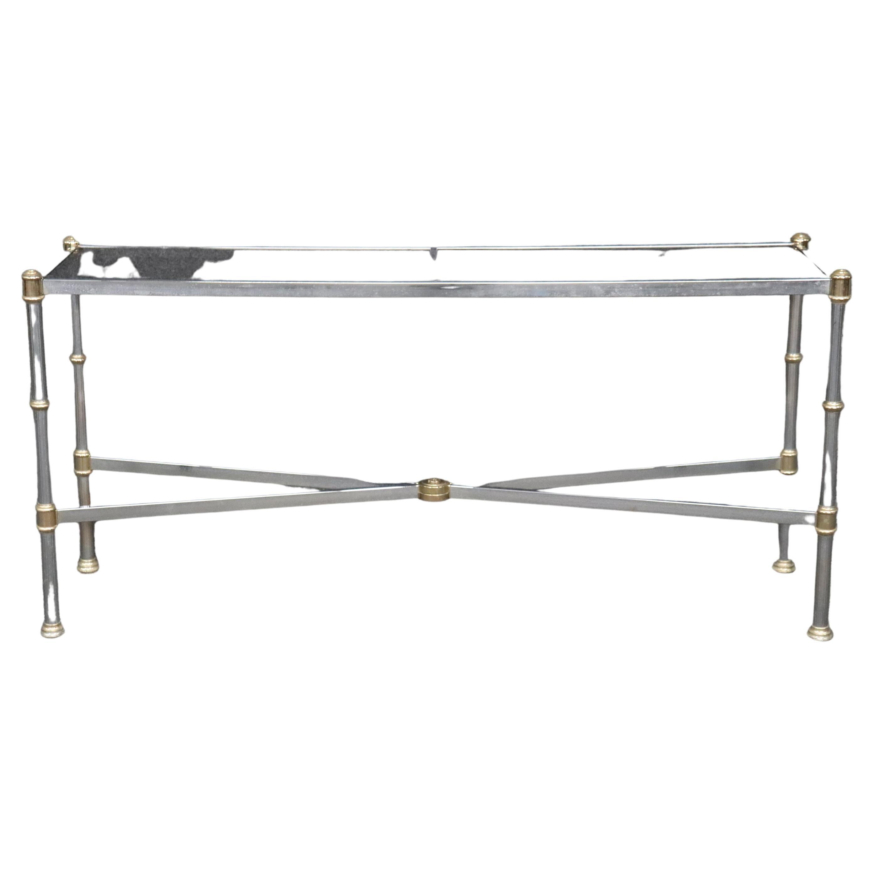 Maison Jansen Style Directoire Chromed Steel Console Table with Smoked Glass For Sale