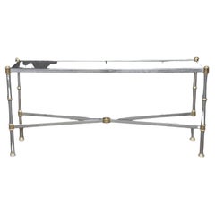 Maison Jansen Style Directoire Chromed Steel Console Table with Smoked Glass