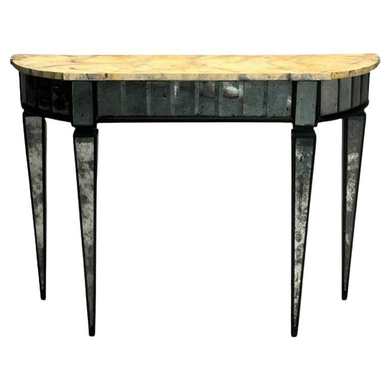 Stile Maison Jansen, Directoire, Tavolo consolle Demilune, Specchio invecchiato