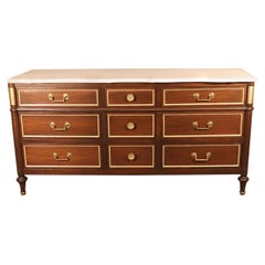 Maison Jansen Style Directoire Mahogany and White Marble Top Triple Dresser