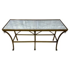 Maison Jansen Style Distressed Mirror, Console Table, Gilt Metal