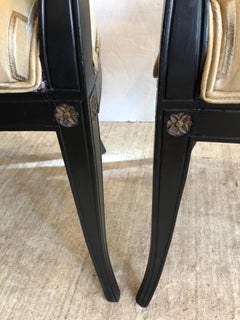 Maison Jansen Style Ebonized & Upholstered Armchairs