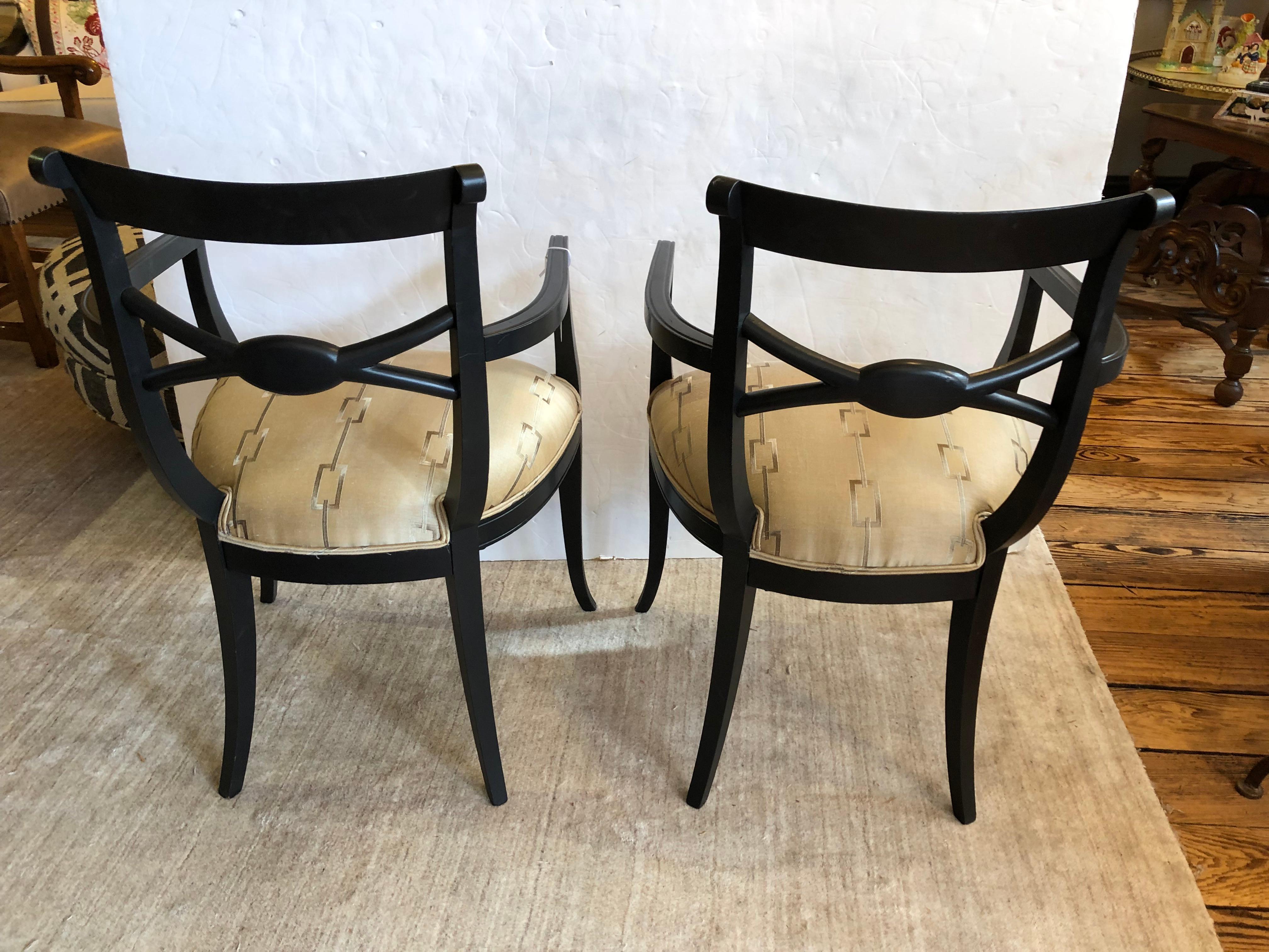 Maison Jansen Style Ebonized & Upholstered Armchairs In Good Condition In Hopewell, NJ