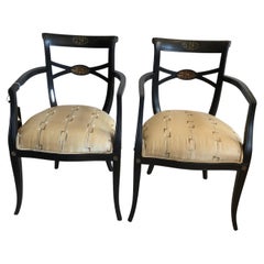 Maison Jansen Style Ebonized & Upholstered Armchairs