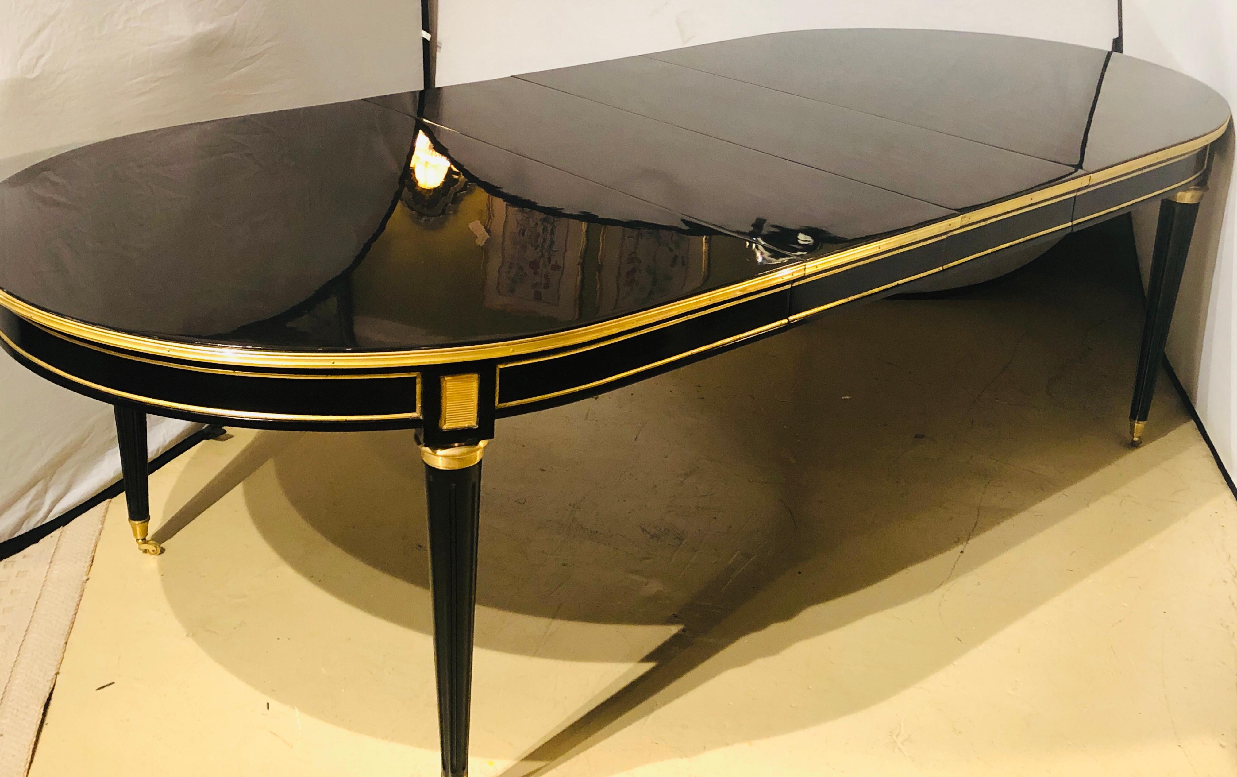 20th Century Maison Jansen Style Ebony Lacquered Dining Table in Hollywood Regency Fashion