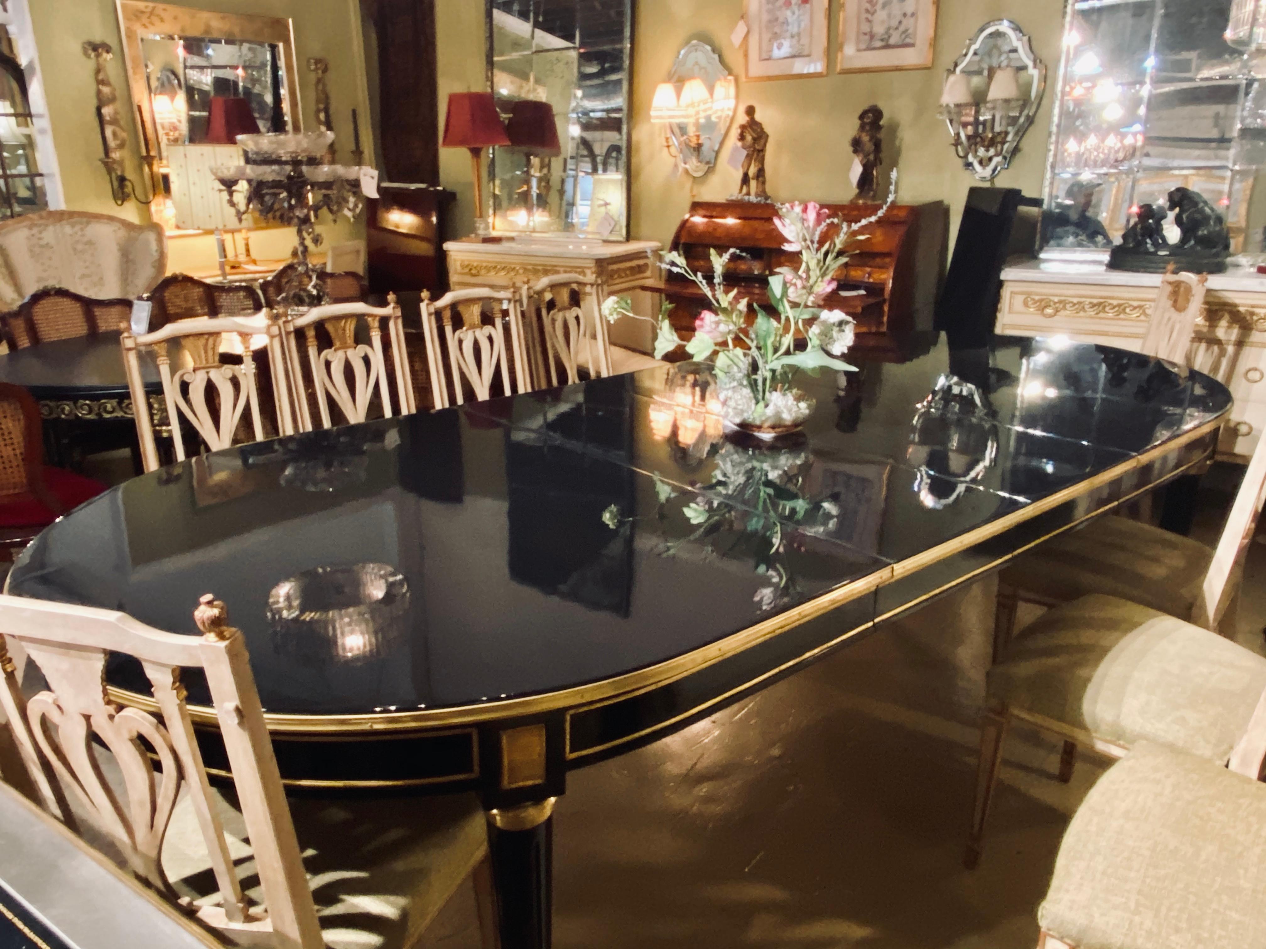 Metal Maison Jansen Style Ebony Lacquered Dining Table in Hollywood Regency Fashion
