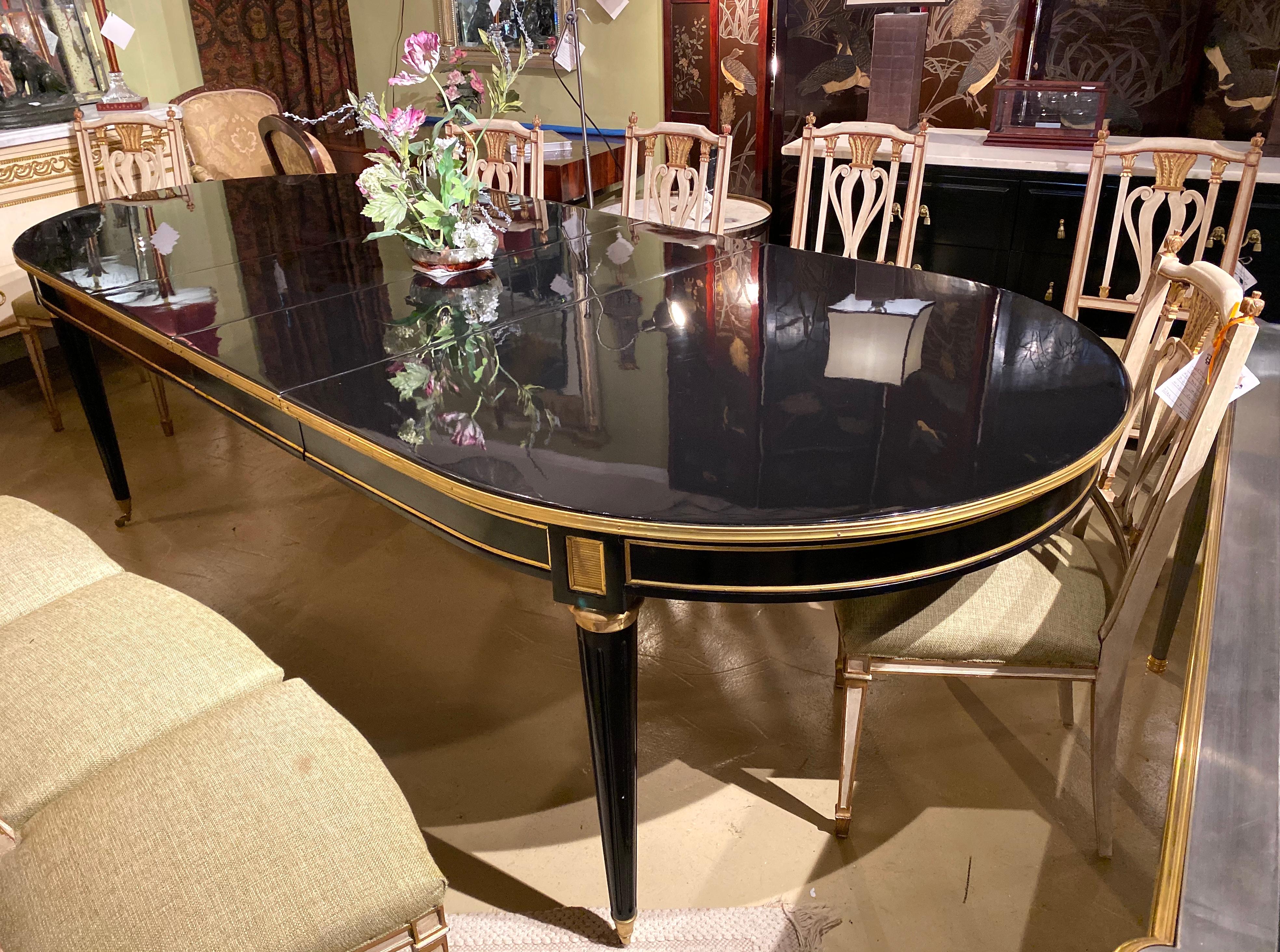 Maison Jansen Style Ebony Lacquered Dining Table in Hollywood Regency Fashion 1