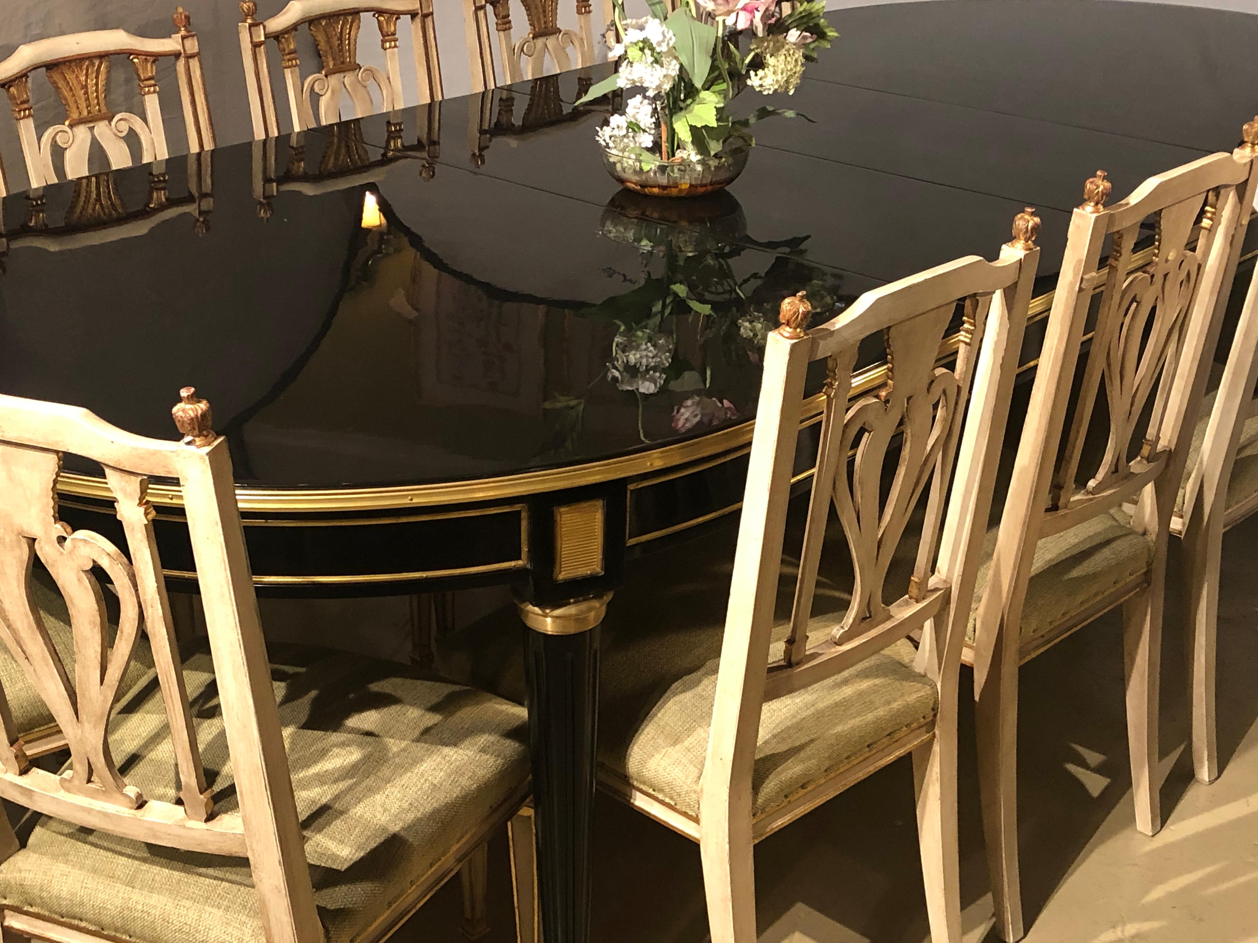 Maison Jansen Style Ebony Lacquered Dining Table in Hollywood Regency Fashion 3
