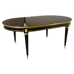 Maison Jansen Style Ebony Lacquered Dining Table in Hollywood Regency Fashion