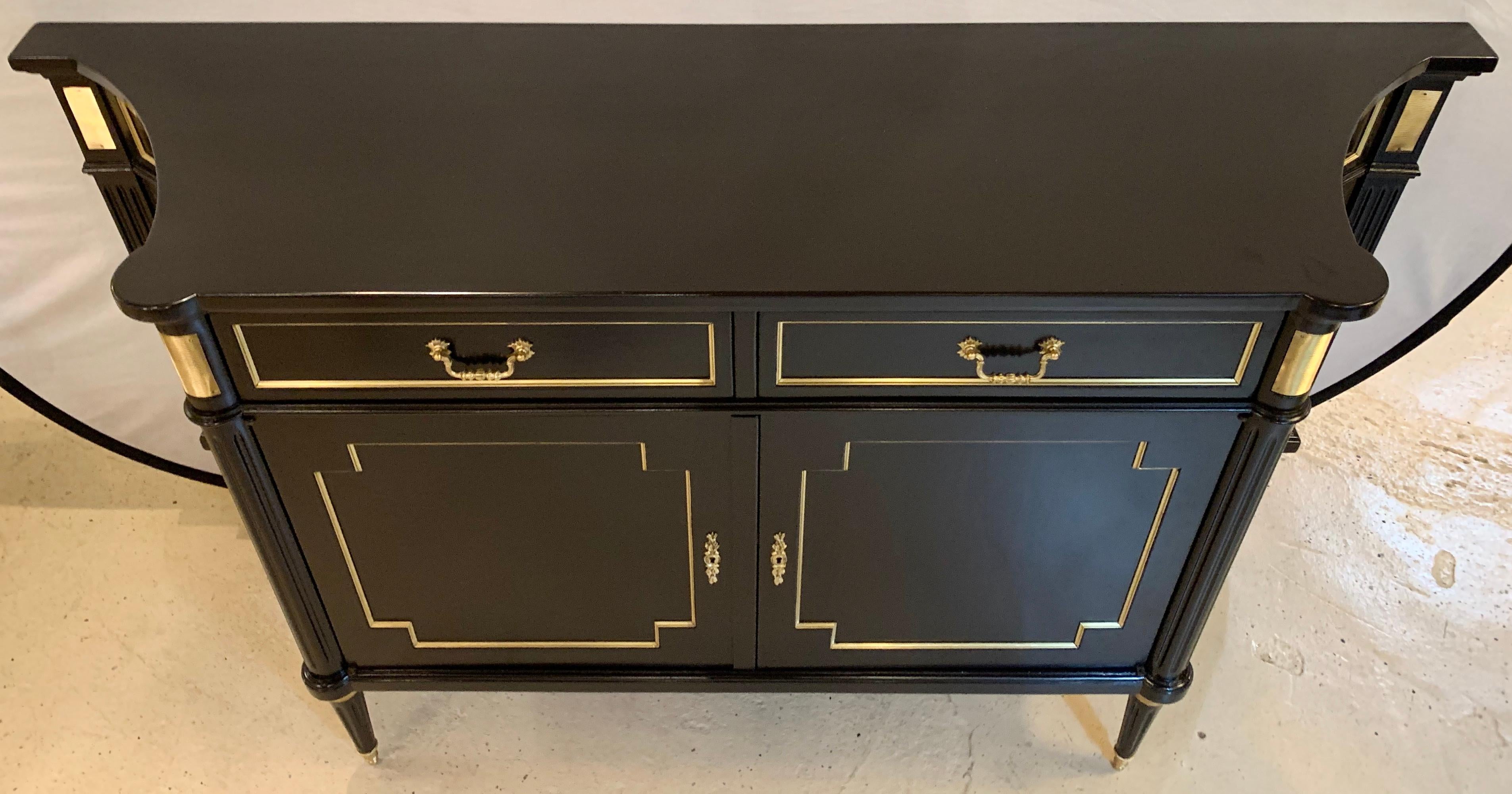 Maison Jansen Style Ebony Sideboard Commode Cabinet Hollywood Regency Era In Good Condition In Stamford, CT