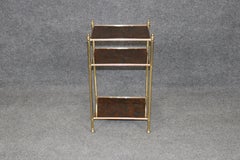 Maison Jansen Style Eglomise Glass & Brass 3 Tier End Table C. 1950's