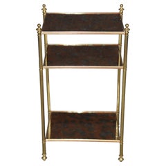 Maison Jansen Style Eglomise Glass & Brass 3 Tier End Table C. 1950's