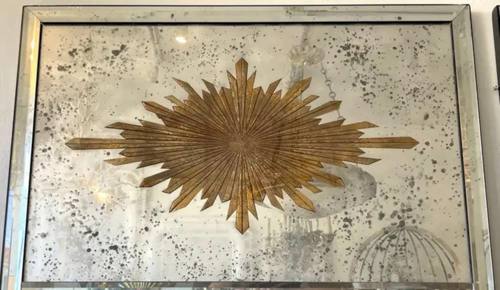 Espejo Trumeau Estilo Maison Jansen Medallón Eglomise Sunburst Biselado en venta