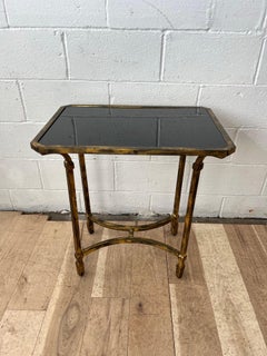 Maison Jansen Style Faux Bamboo Brass and Glass Side Table, Hollywood Regency