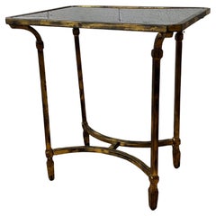 Maison Jansen Style Faux Bamboo Brass and Glass Side Table, Hollywood Regency