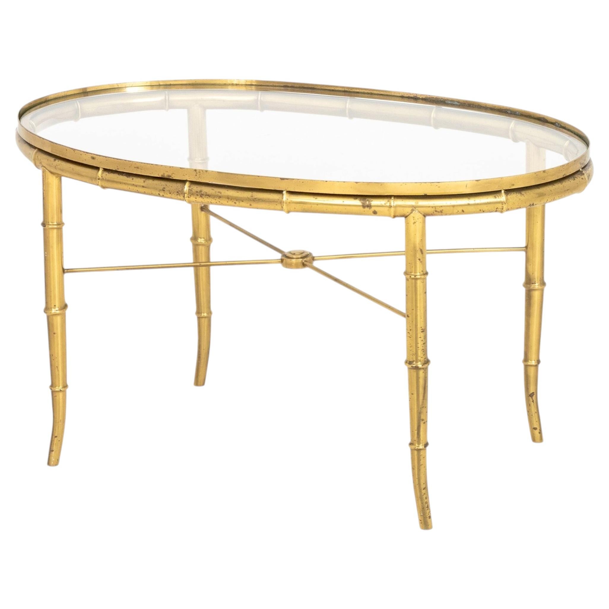 Maison Jansen Style Faux Bamboo Brass Oval Coffee Table