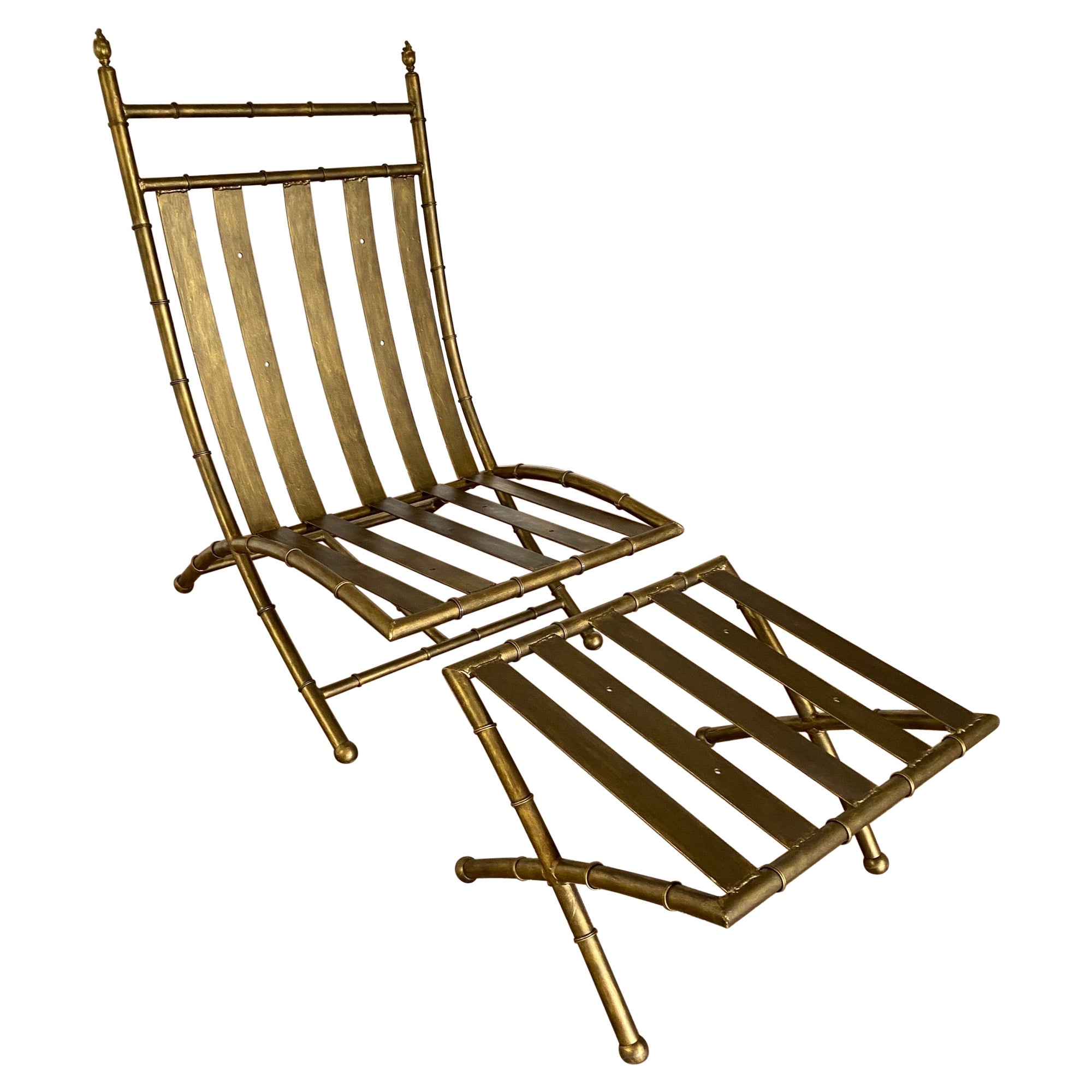 Fauteuil de salon d'intérieur ou d'extérieur de style Maison Jansen en faux bambou bronze