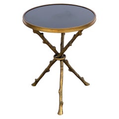 Maison Jansen Style Faux Bois Bronze and Marble Side Table