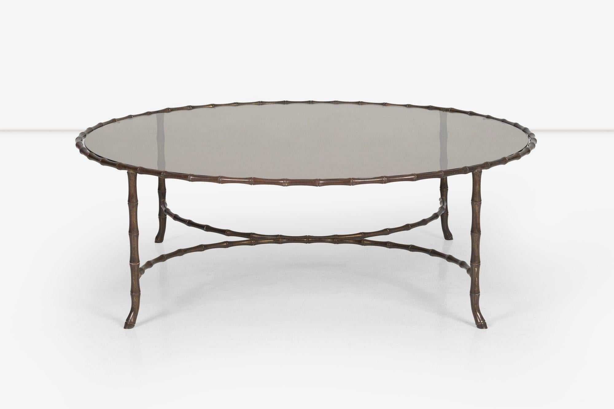 Mid-Century Modern Maison Jansen Style Faux Metal Bamboo Round Cocktail Table For Sale