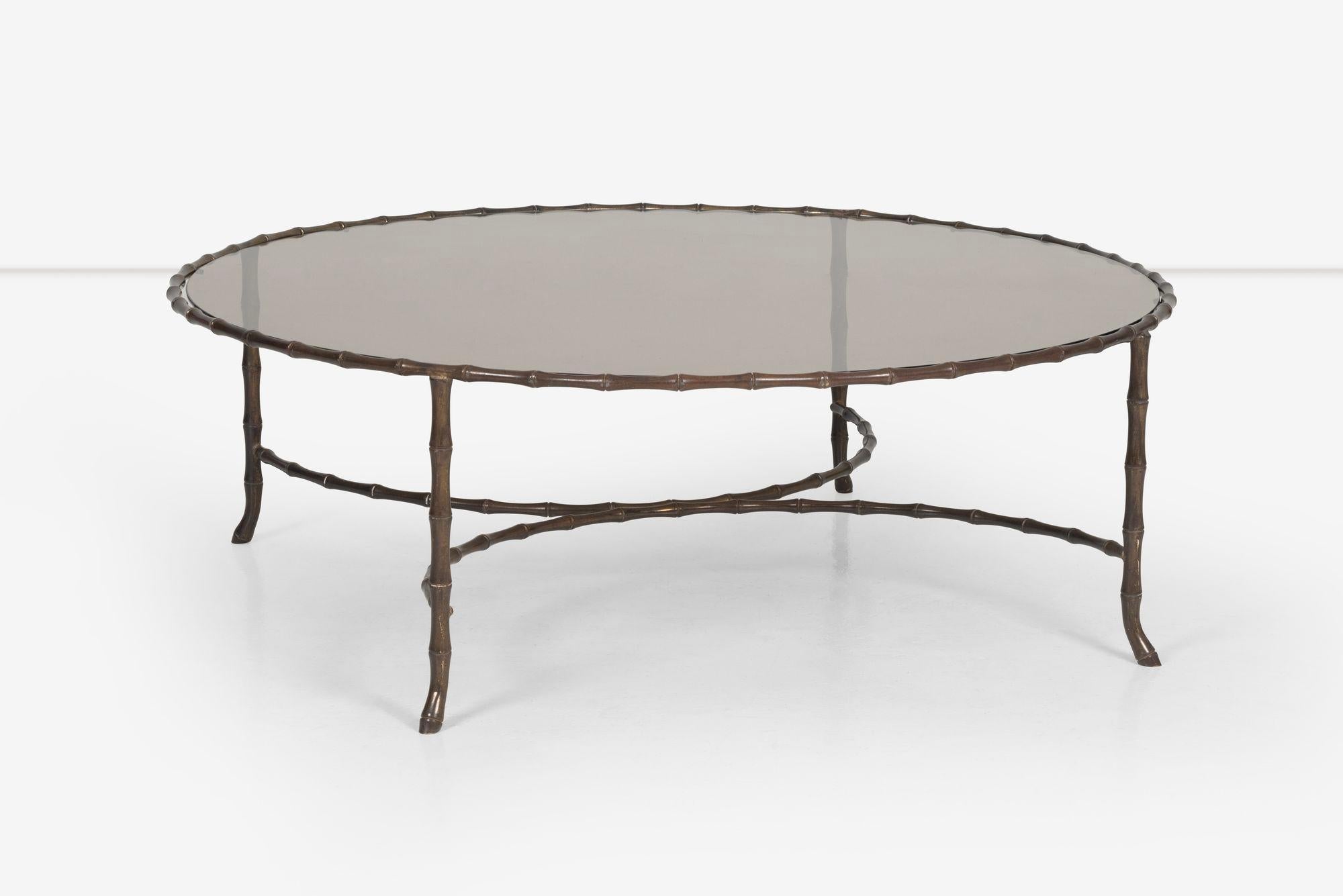 American Maison Jansen Style Faux Metal Bamboo Round Cocktail Table For Sale