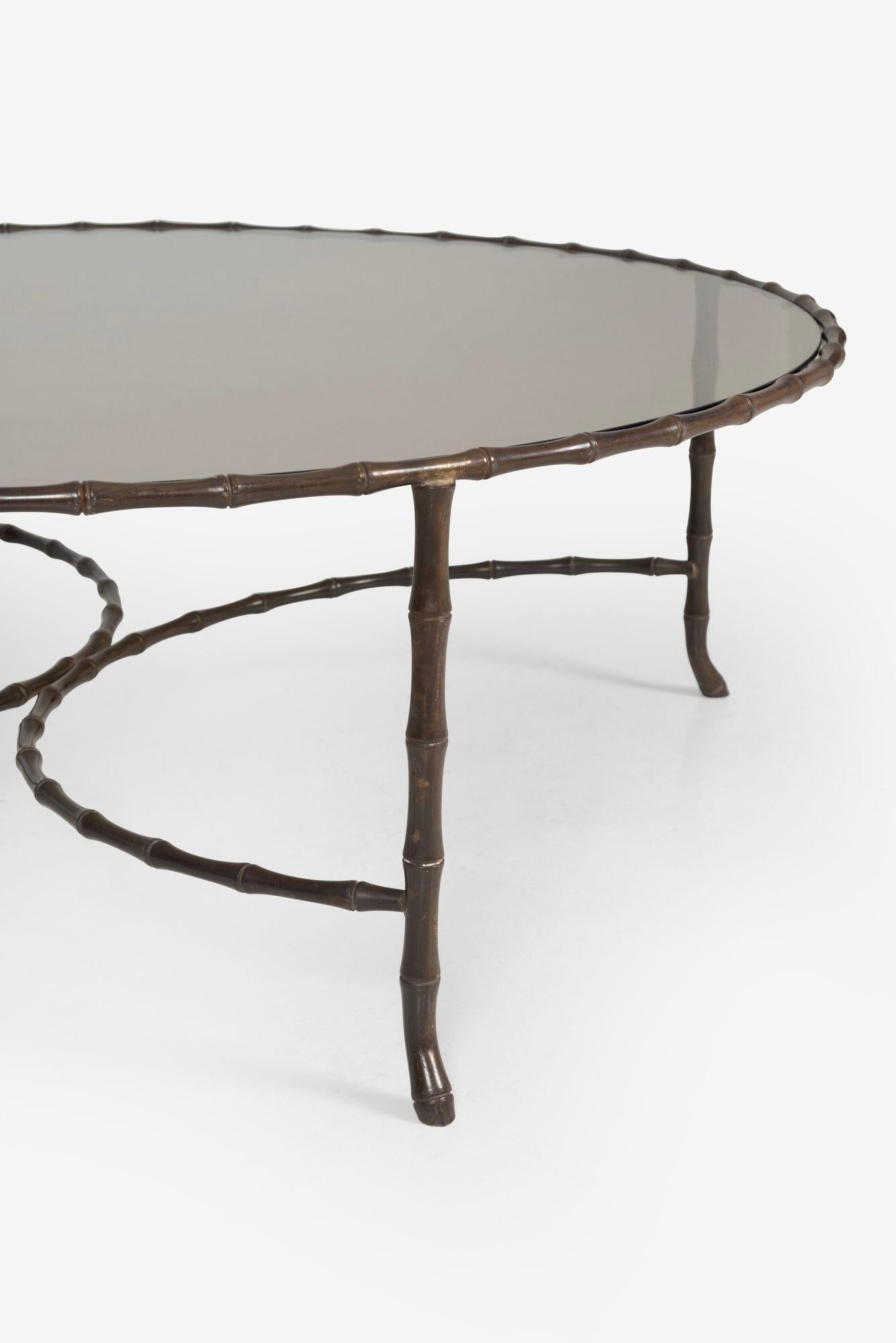Mid-20th Century Maison Jansen Style Faux Metal Bamboo Round Cocktail Table For Sale