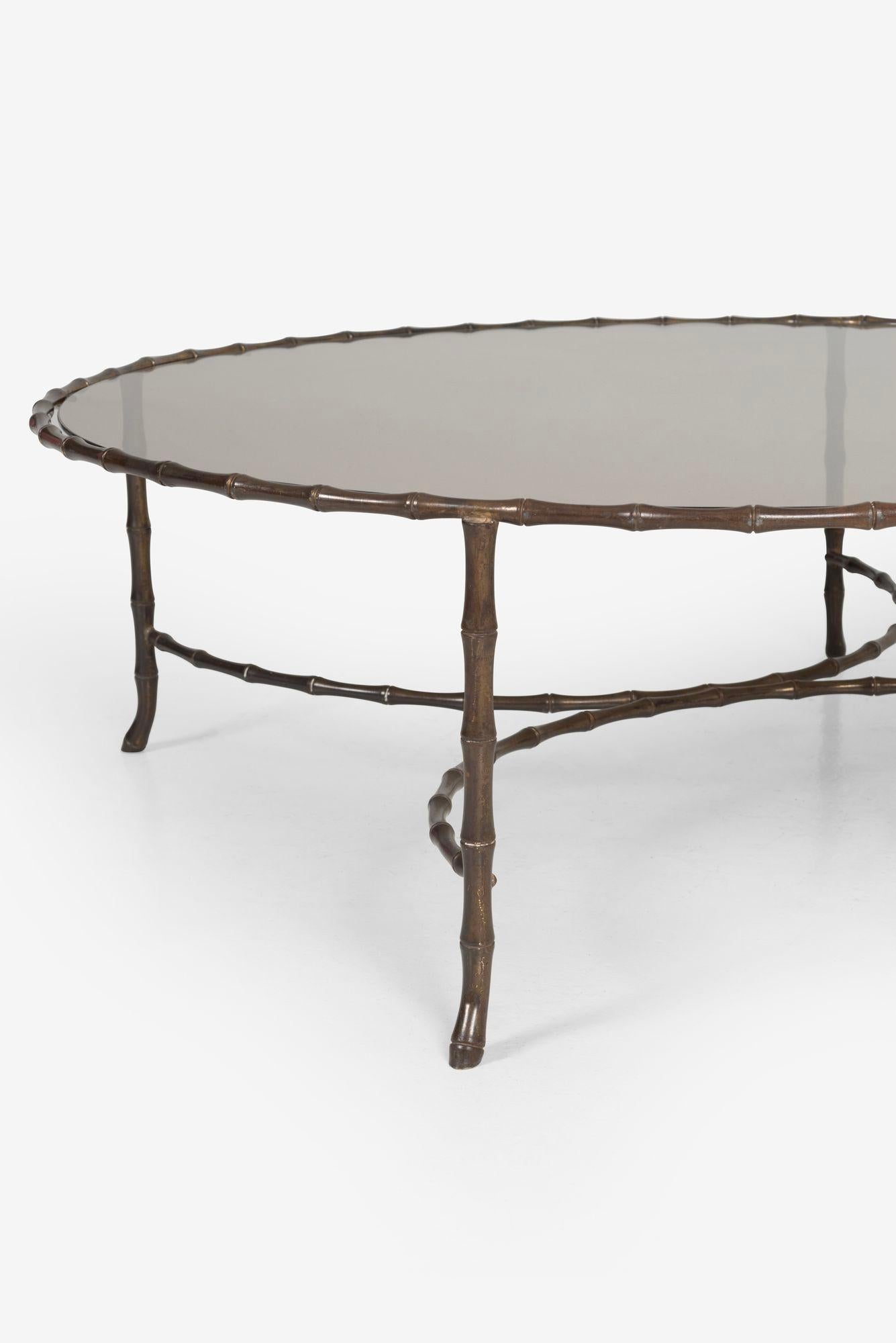 Bronze Maison Jansen Style Faux Metal Bamboo Round Cocktail Table For Sale