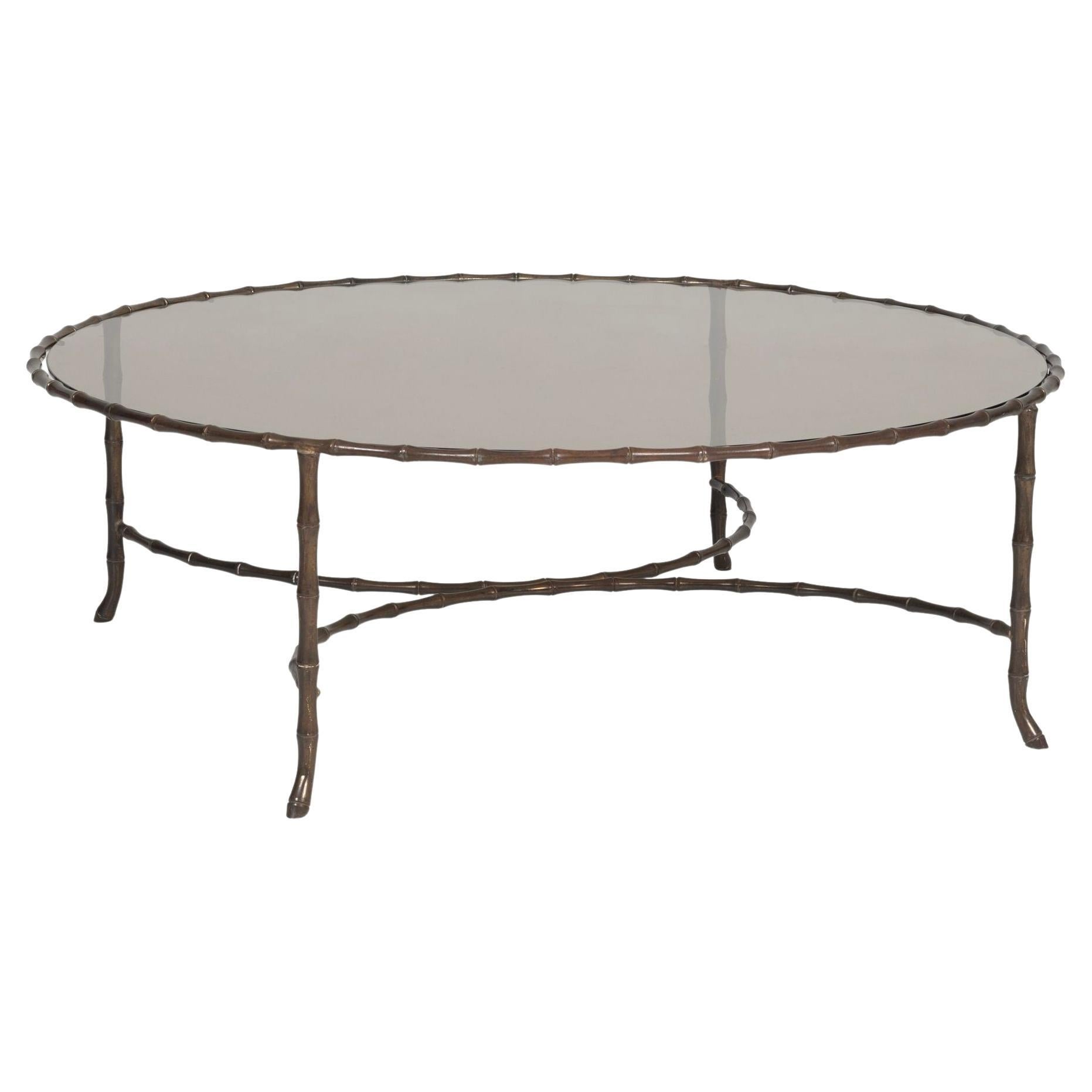 Maison Jansen Style Faux Metal Bamboo Round Cocktail Table For Sale