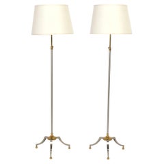 Maison Jansen Style Floor Lamps in Satin Chrome and Brass