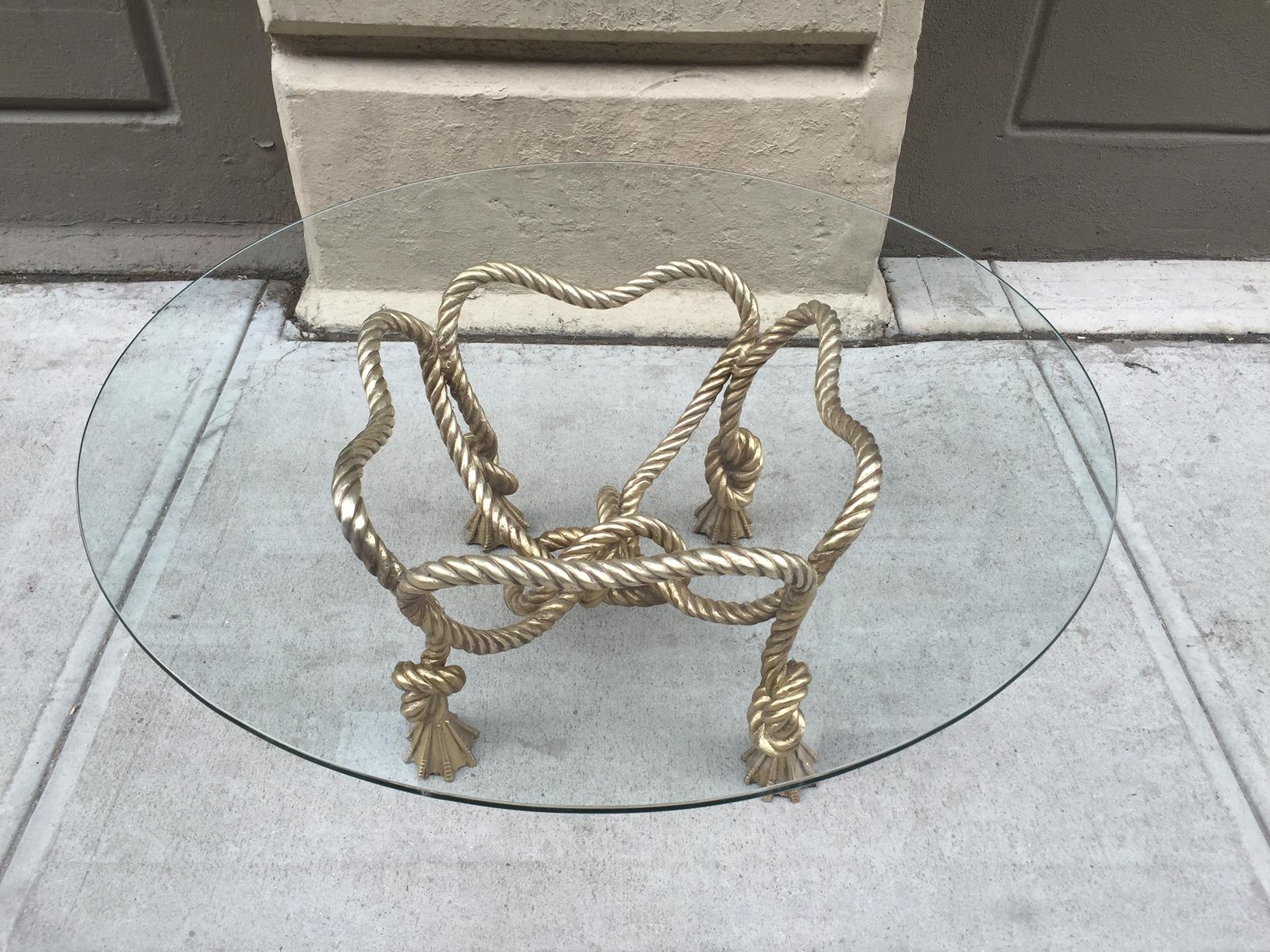 Directoire Maison Jansen Style French Bronze Rope Coffee Table For Sale