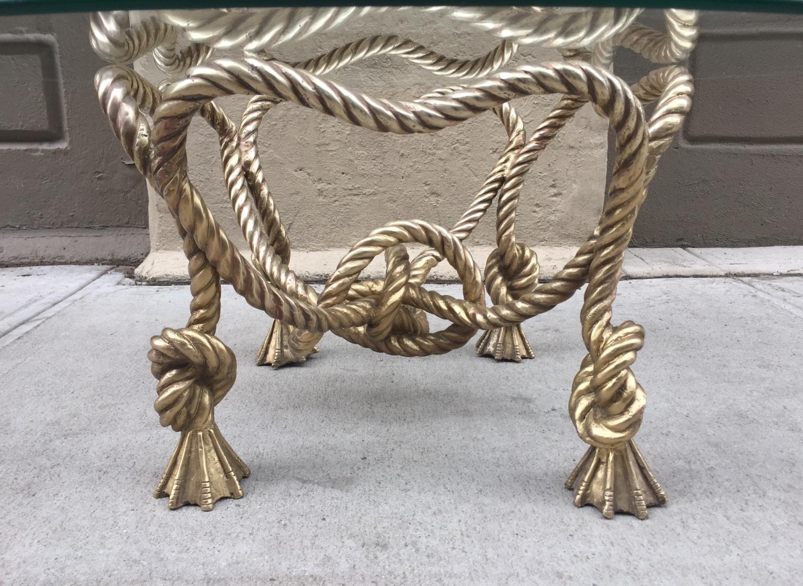 Maison Jansen Style French Bronze Rope Coffee Table In Good Condition For Sale In New York, NY