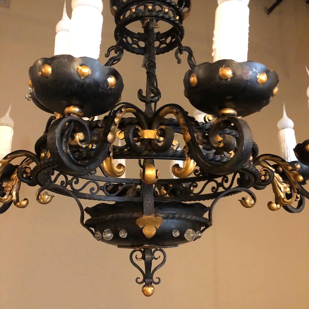 Hand-Crafted Maison Jansen Style French Wrought Iron Chandelier For Sale