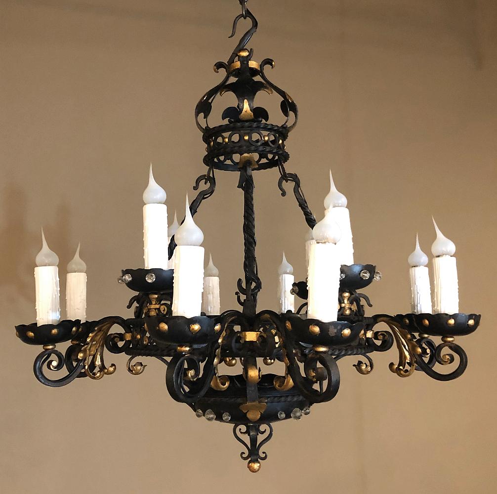Maison Jansen Style French Wrought Iron Chandelier In Good Condition For Sale In Dallas, TX
