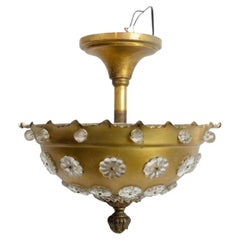 Maison Jansen Style Glass & Gilt Metal Semi-Flush