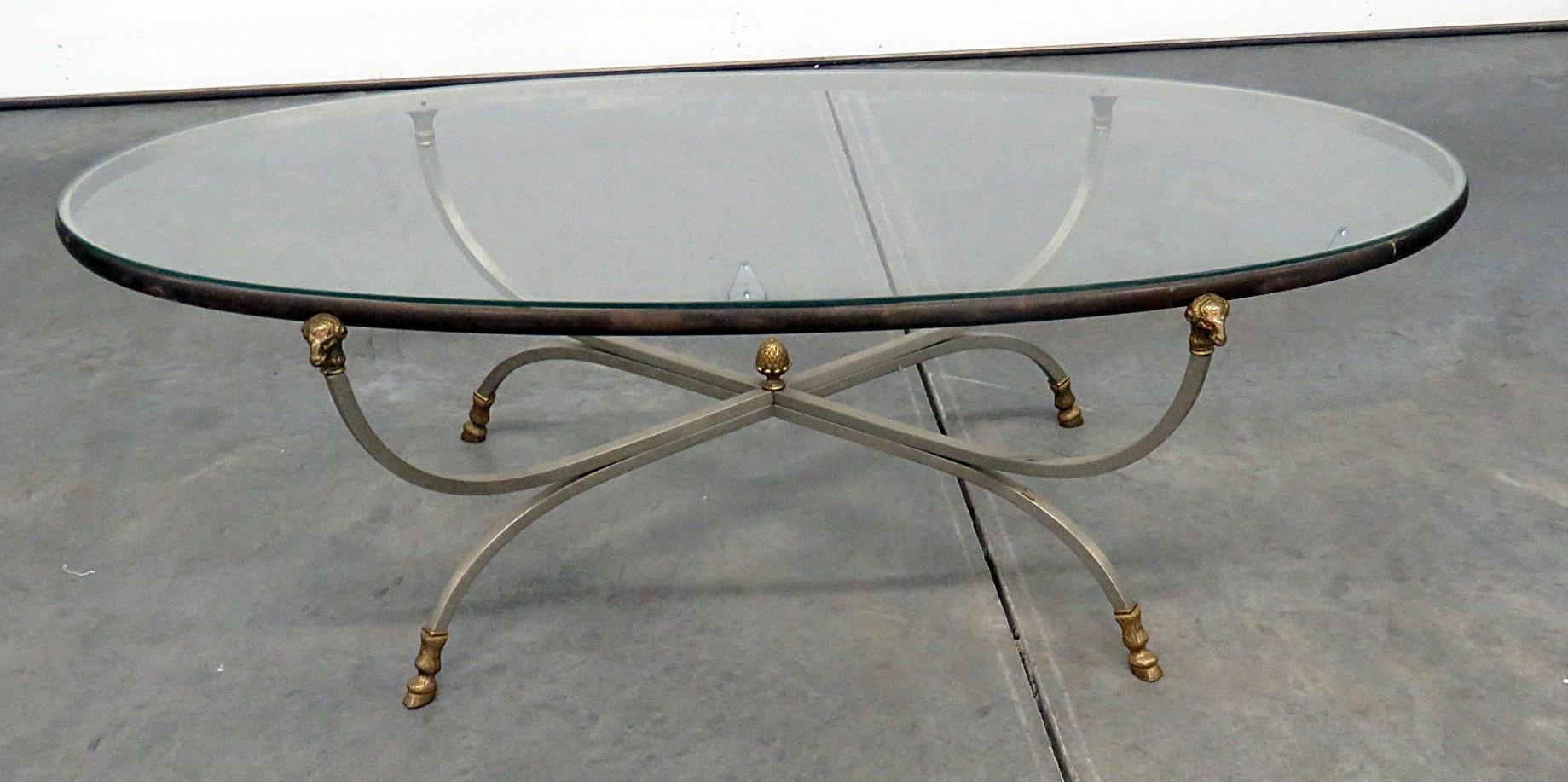 Maison Jansen style glass top coffee table with bronze mounts.