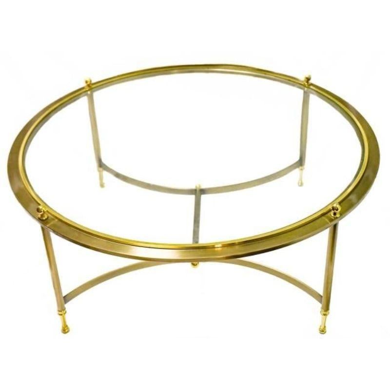 20th Century Maison Jansen Style Glass Top Round Coffee Table with Gold Tone Frame