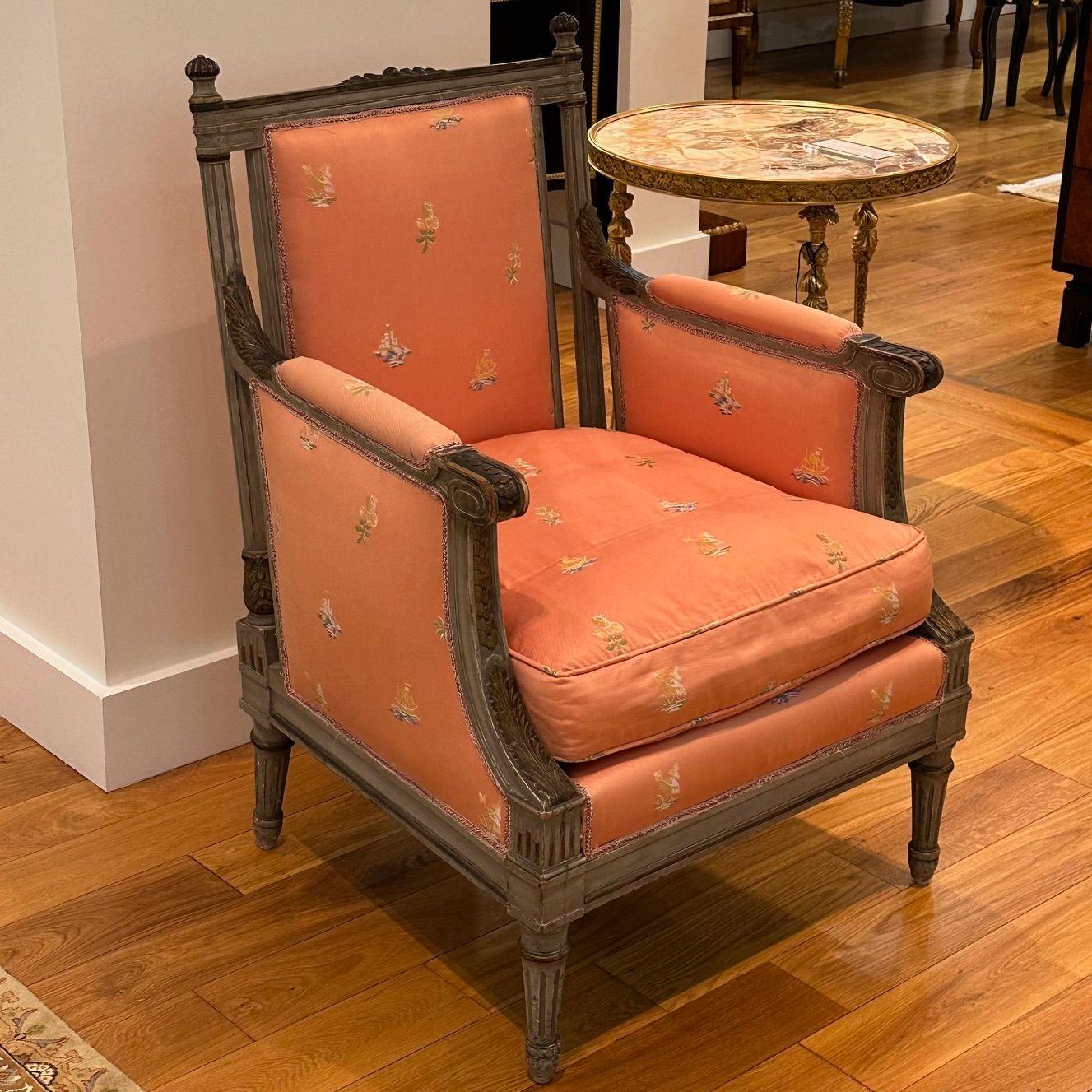 Estilo Maison Jansen, Gustaviano, Luis XVI, Sillones, Pintura gris envejecida Francés en venta