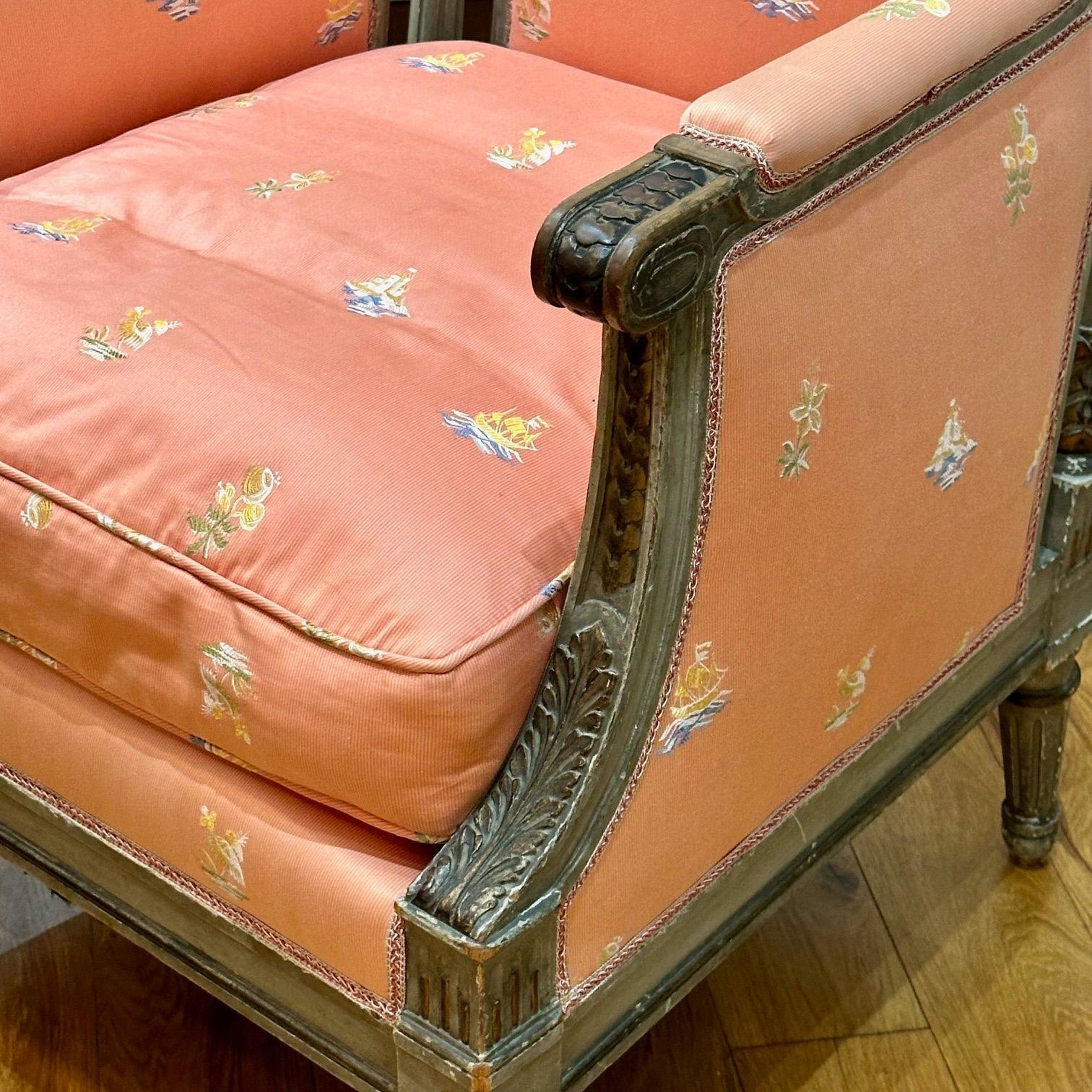Estilo Maison Jansen, Gustaviano, Luis XVI, Sillones, Pintura gris envejecida Tela en venta