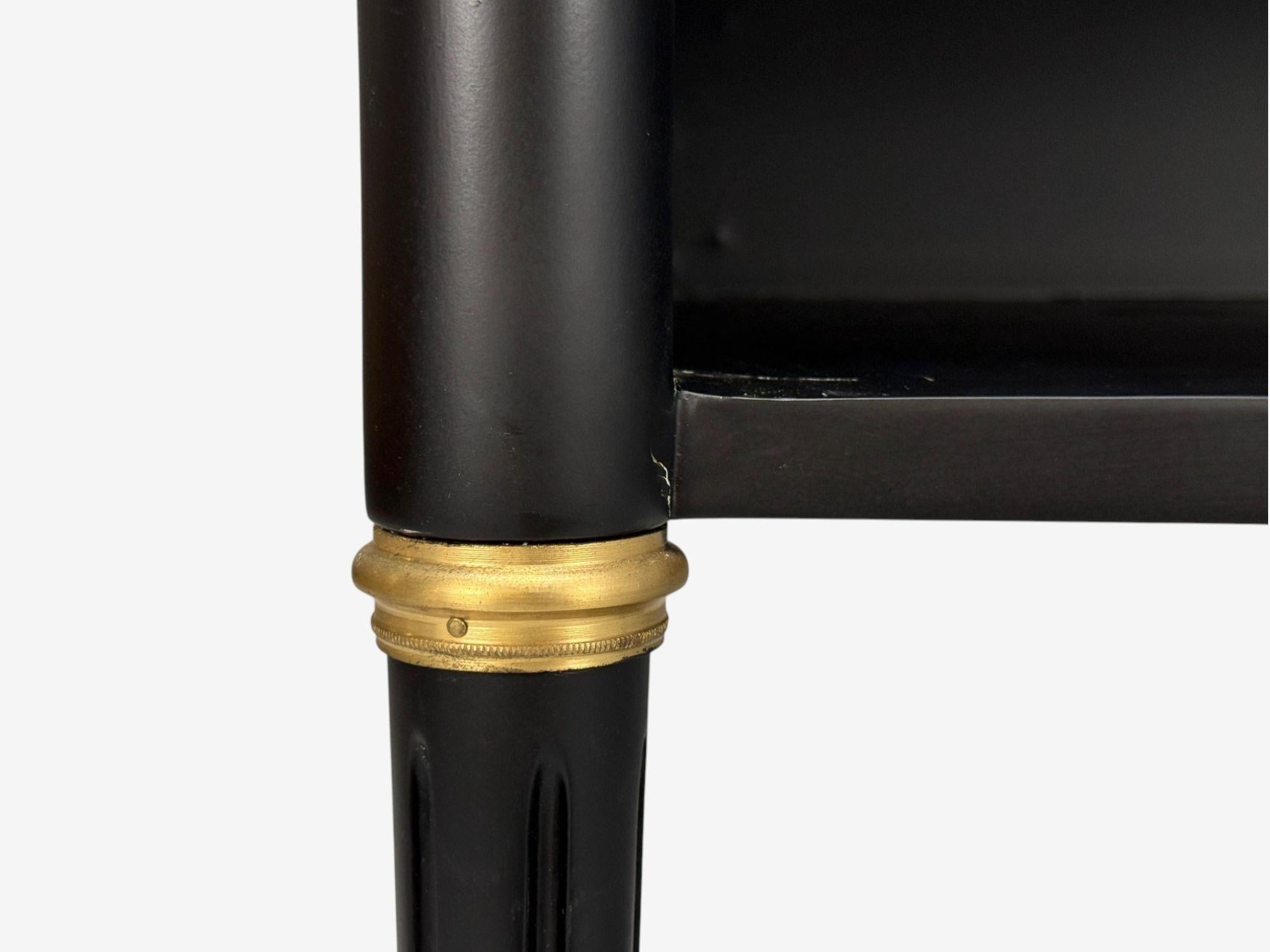 Maison Jansen Style, Hollywood Regency, Brass, Marble, Ebonized Open Nightstands For Sale 5