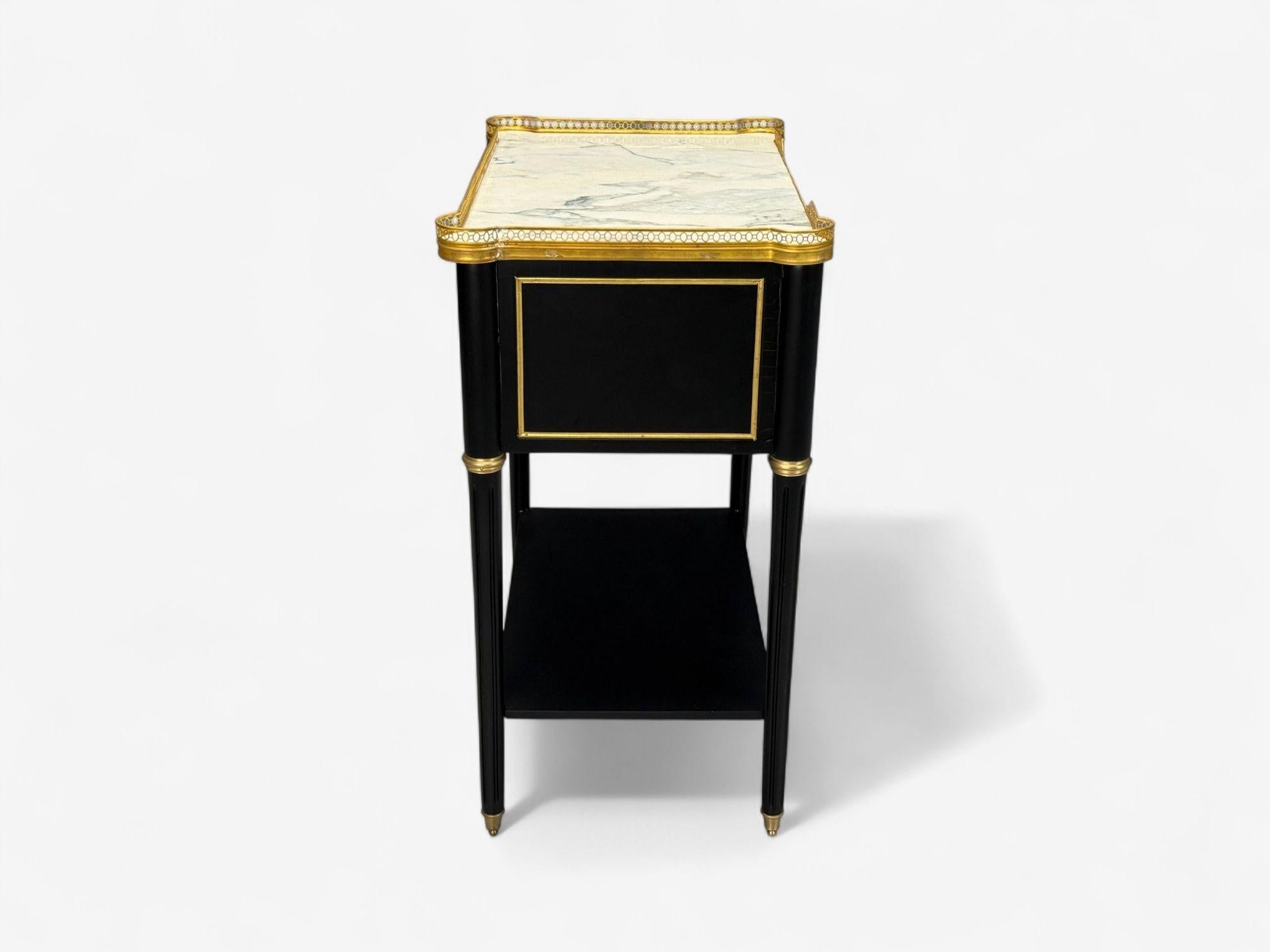 Maison Jansen Style, Hollywood Regency, Brass, Marble, Ebonized Open Nightstands For Sale 7