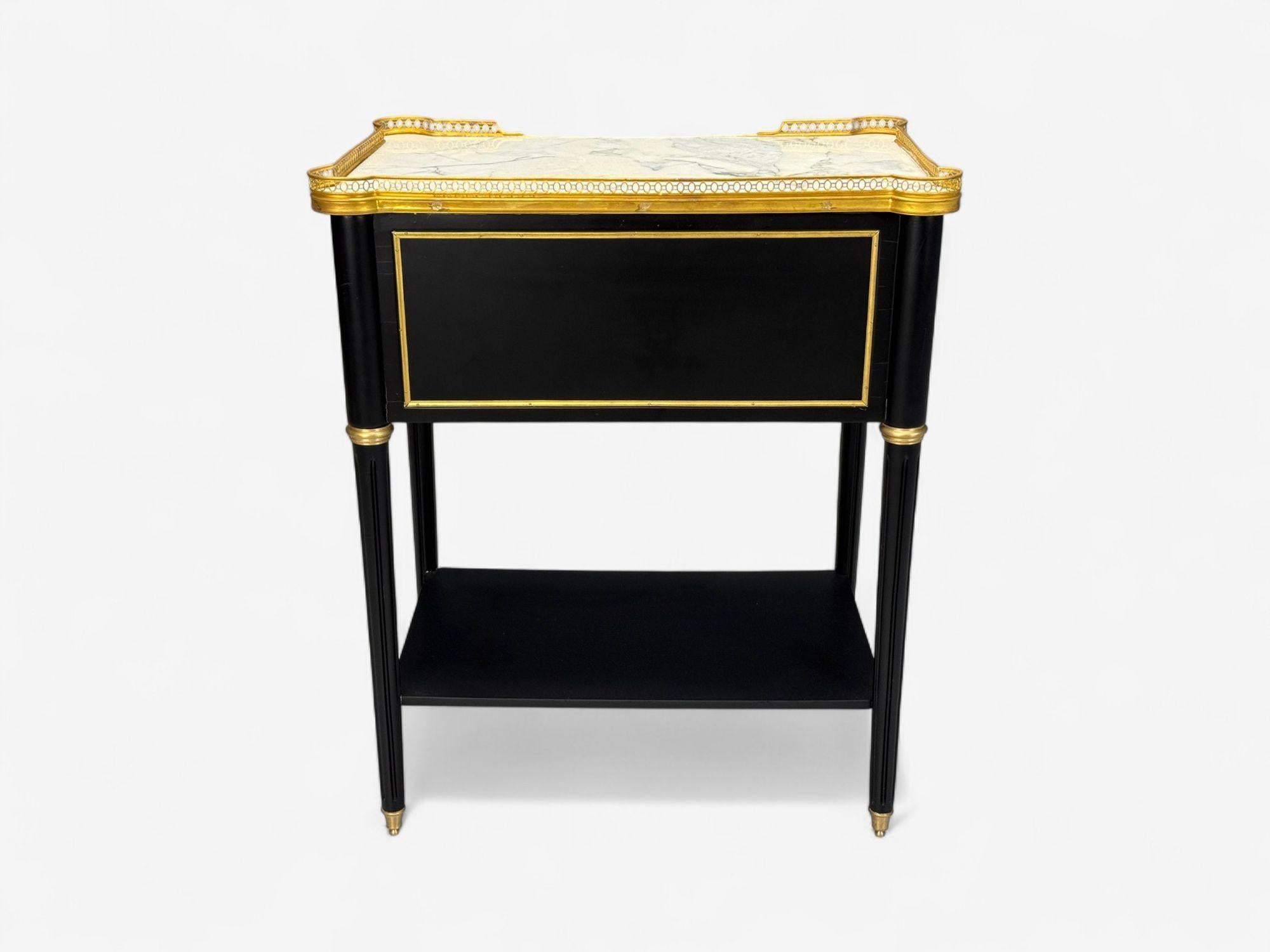 Maison Jansen Style, Hollywood Regency, Brass, Marble, Ebonized Open Nightstands For Sale 9