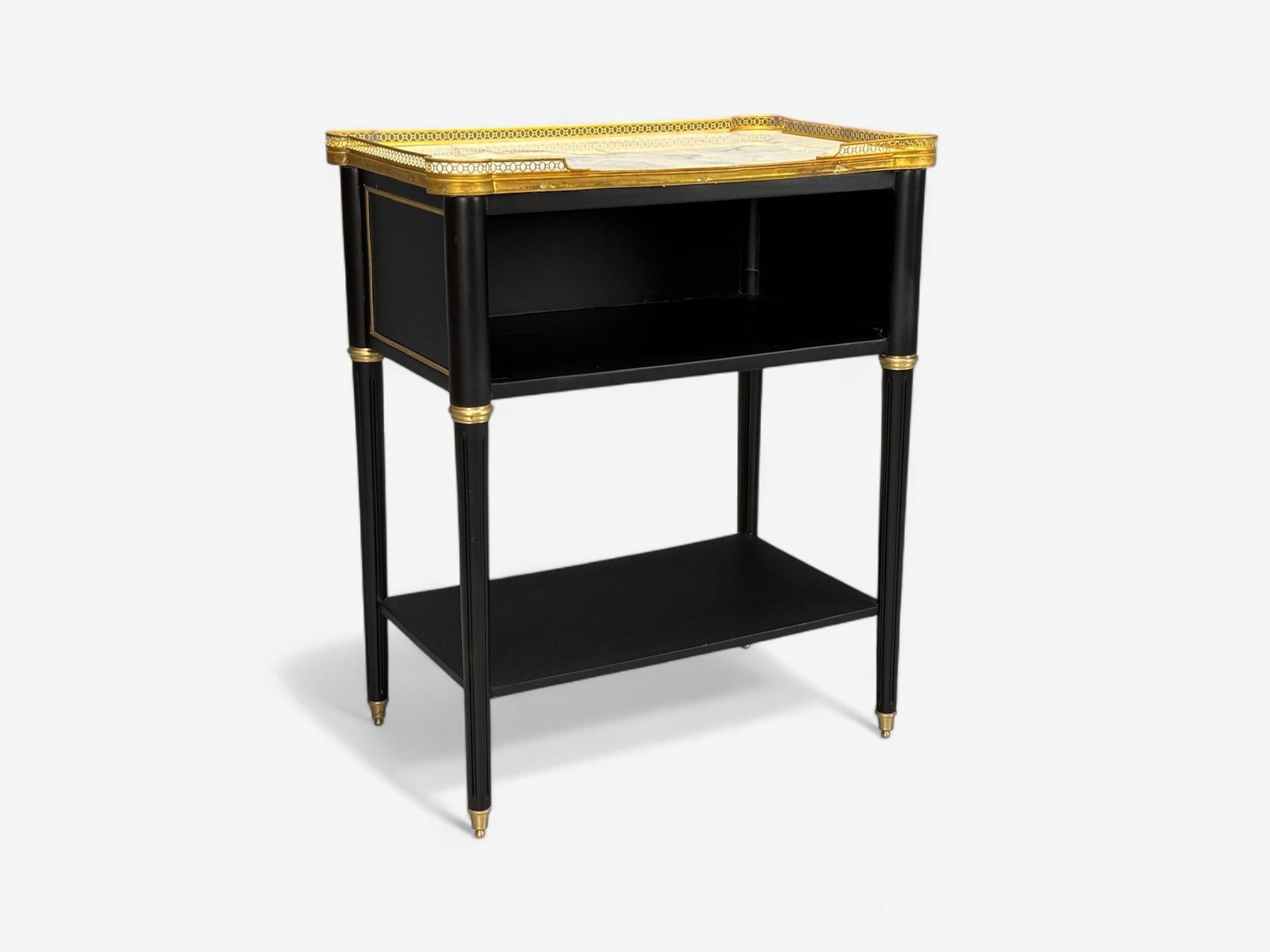 Bronze Maison Jansen Style, Hollywood Regency, Brass, Marble, Ebonized Open Nightstands For Sale