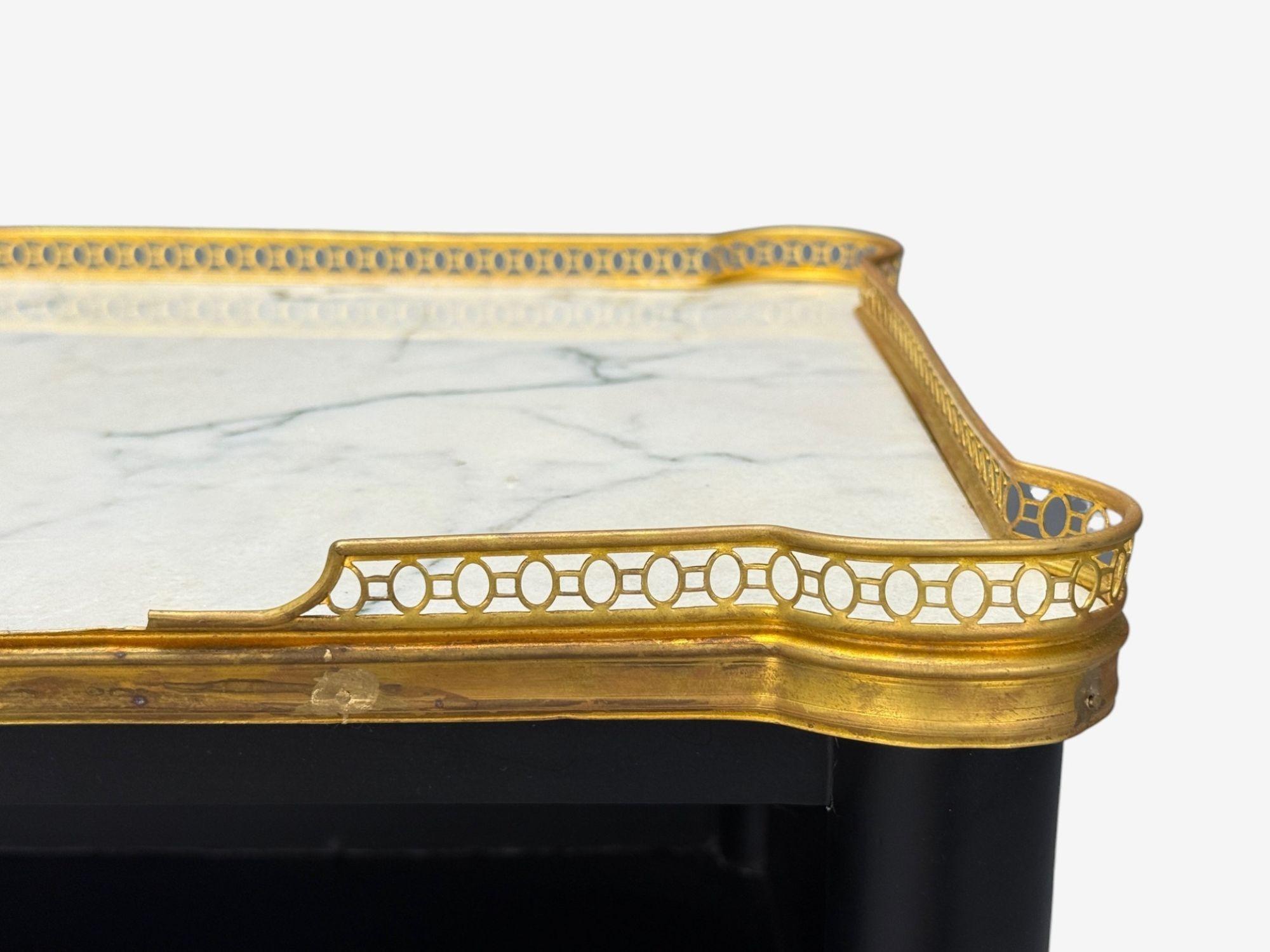 Maison Jansen Style, Hollywood Regency, Brass, Marble, Ebonized Open Nightstands For Sale 3