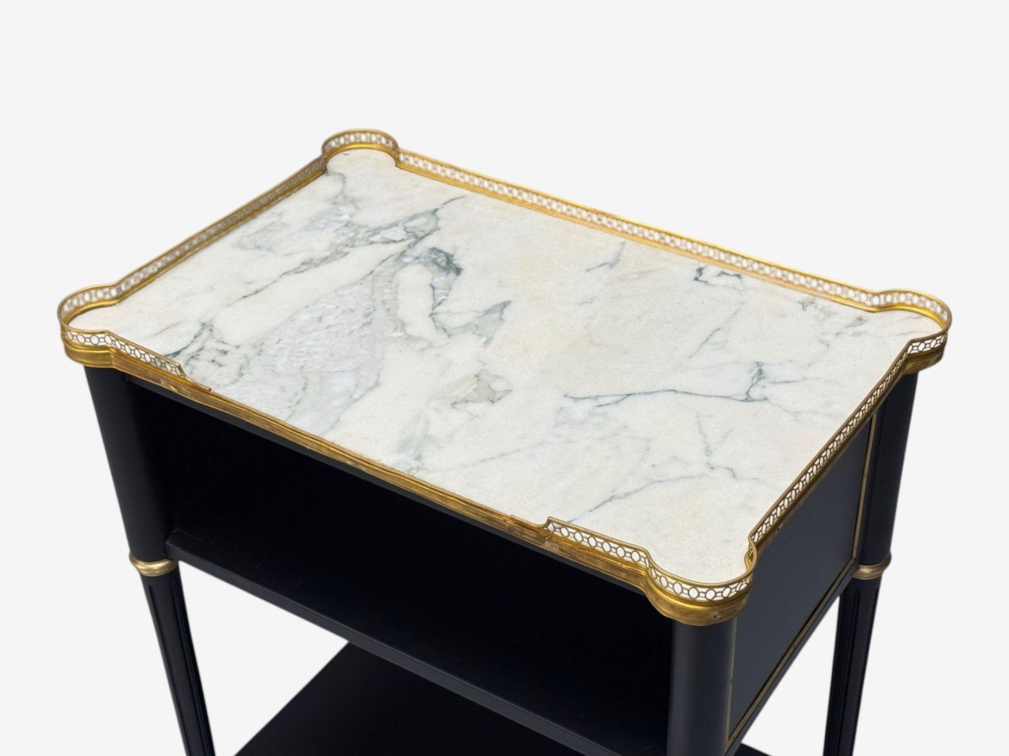 Maison Jansen Style, Hollywood Regency, Brass, Marble, Ebonized Open Nightstands For Sale 4