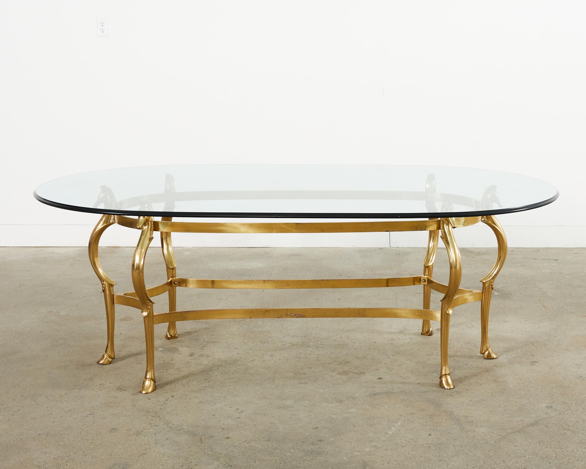 American Maison Jansen Style Hollywood Regency Brass Oval Dining Table  For Sale