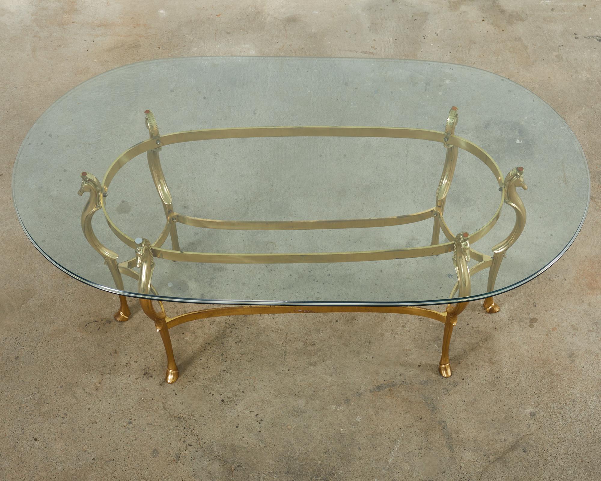 Patinated Maison Jansen Style Hollywood Regency Brass Oval Dining Table  For Sale